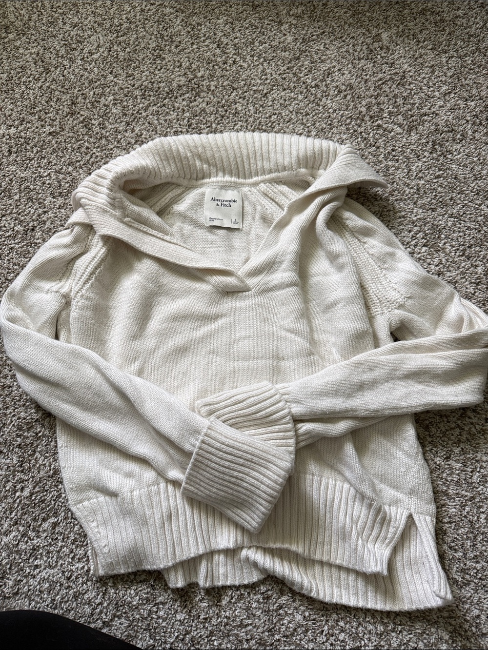 Abercrombie & Fitch Ivory Knit Cowl-Neck Sweater
